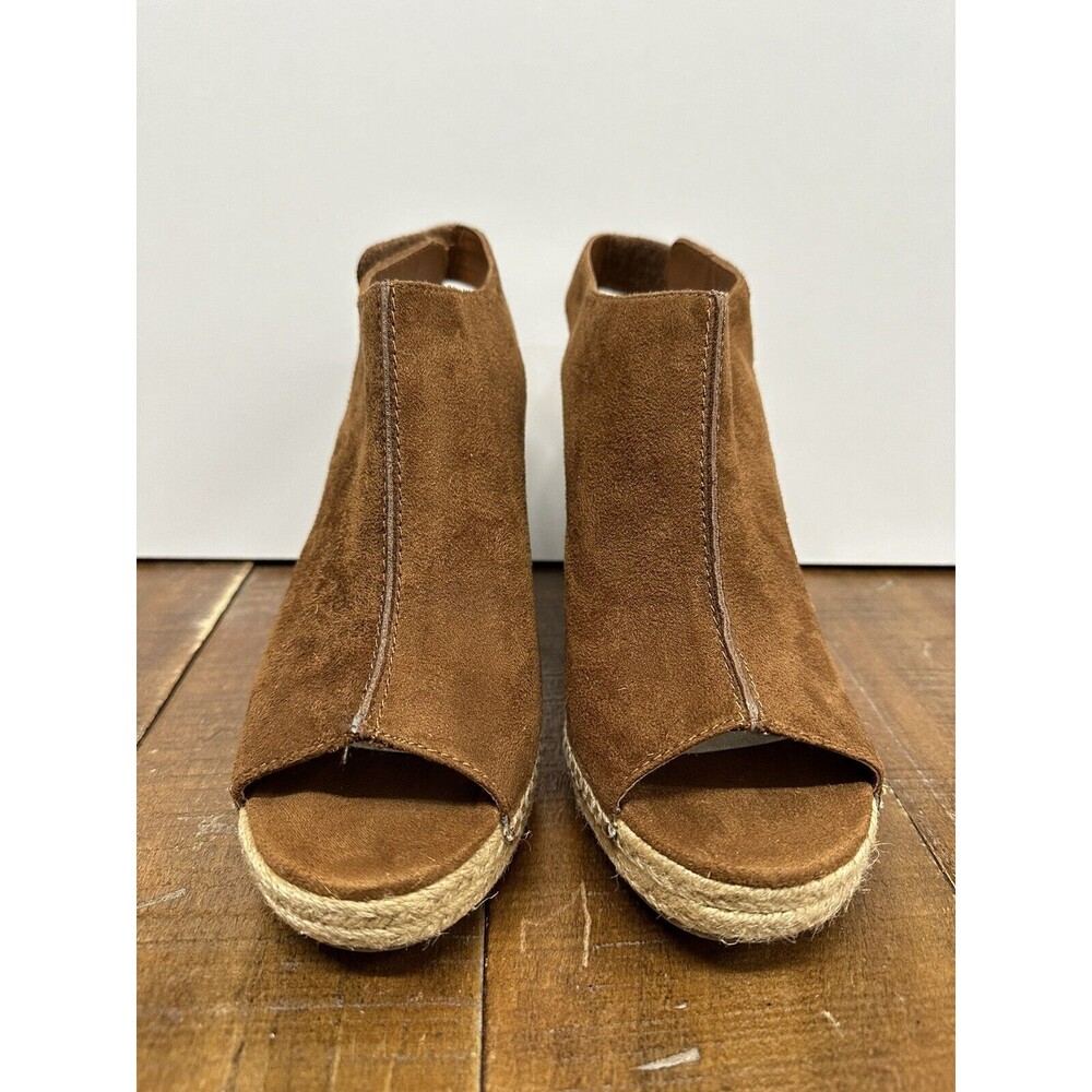 Trash women size 9 brown wedge rope heel sandal faux suede upper sandals